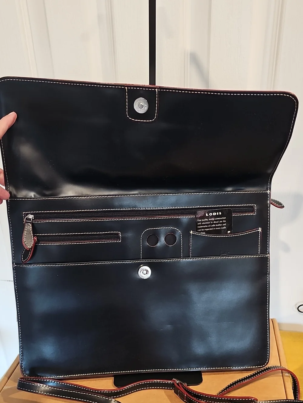 Lodis Smooth Black Leather Flap-over Business Portfolio /Laptop Bag NIB